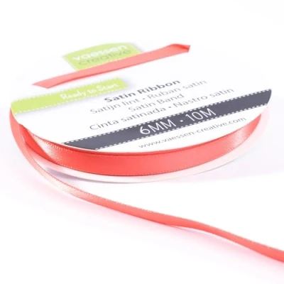Afbeelding van Vaessen Creative Satijnen lint, watermeloen, 6 mm x 10 m, decoratief cadeaulint en stoffen lint voor bruiloft, doop verjaardagscadeau,