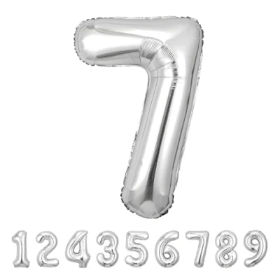 Afbeelding van Ballonnen verjaardag 7 jaar zilver 101 cm ballon nummer verjaardagsdecoratie 7e vliegen met helium