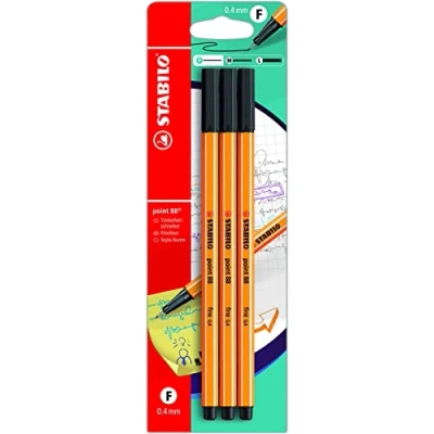 Image de STABILO Stylo feutre pointe fine point 88 blister x 3 stylos feutres Noir