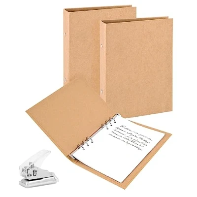 Afbeelding van 2 stuks A5 mappen van kraftpapier, 6 ringen, navulbaar, ringband A5, voor creatief schrijven, werkdocumenten, studie notities met perforator