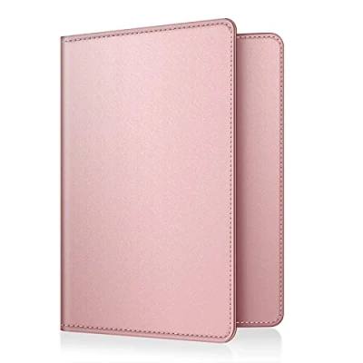 Afbeelding van Fintie paspoorthouderbeschermer, RFID blokkerende stoffen paspoorthoes met documentportemonnee voor creditcard, Europees paspoort, visitekaartjes, heren en dames,, Rose Goud