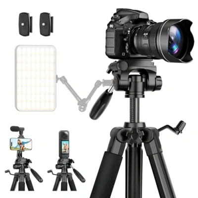 Afbeelding van JOILCAN 190 cm aluminium camerastatief voor Canon Nikon DSLR camera met afneembare kop, compact draagbaar reisstatief telefoon/smartphone en verrekijker