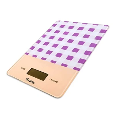 Afbeelding van Fisura Digitale Retro Keukenweegschaal Gingham Paars 15x2x22cm