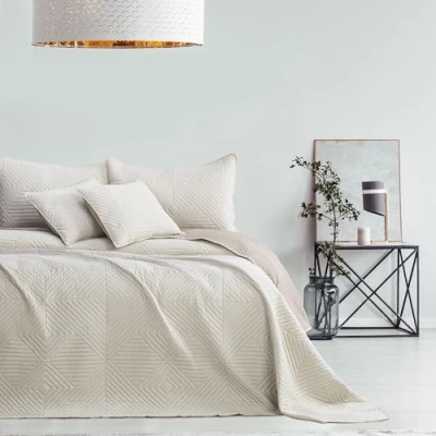 Image de AmeliaHome Couvre lit beige Cappucino 260 x 280 cm Double face Surpiqûre ultrasonique Polyester Softa
