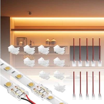 Afbeelding van BRIMETI 20 stuks 8 mm 2 polige led stekkerset voor COB SMD ledstrips, inclusief 10 stripconnectoren en verlengkabels