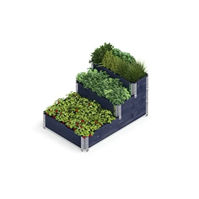 Afbeelding van Upyard Stepped Bed Modern verhoogd bloembed van pallets Modulair met meerdere niveaus natuurlijk hout voor tuin en terras 120 x 80 58,5 cm Zwart