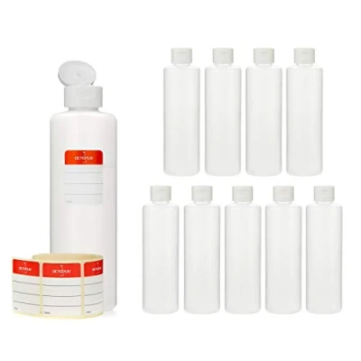 Afbeelding van Octopus 10 stuks 250 ml HDPE plastic flessen met witte scharniersluiting, lege ronde etiketten