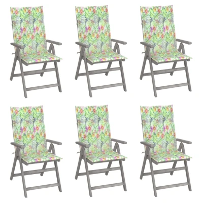 Afbeelding van Tuinstoelen 6 st verstelbaar met kussens massief acaciahout