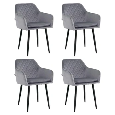 Afbeelding van Lina® Noble Eetkamerstoelen Grijs Set van 4 Velvet