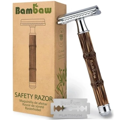 Afbeelding van Bamboe Scheermes Slim Zilver Safety Razor Traditionele Veiligheidsscheermes Hoge Kwaliteit Houten Milieuvriendelijk voor Mannen &amp; Vrouwen Duurzaam Geschikt Alle Dubbelzijdige Scheermesjes Bambaw
