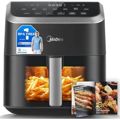 Afbeelding van Midea Airfryer 5 l met HeatXpress technologie, 90% oliereductie, 7 programma&#039;s, transparant venster verlicht, antiaanbaklaag, bespaart tijd en energie