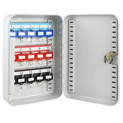 Afbeelding van sleutelkast afsluitbaar, klein 15 haken 25 x 17 7,5 cm lichtgrijs