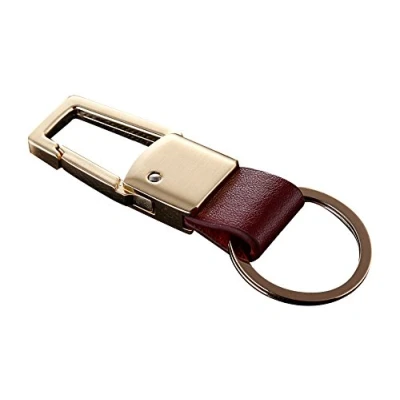Afbeelding van Cerbery® Elegante lederen Sleutelhanger met ringen en geschenkdoos Auto Foto Ring Graveren Vrouw Man Cadeau, Goud