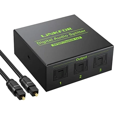Afbeelding van LiNKFOR optische audiosplitter 1 x 3 SPDIF Toslink splitter met stuk kabel aluminiumlegering in ondersteuning LPCM 2.0 DTS Dolby AC3 compatibel PS3 Xbox DVD HDTV STB enz