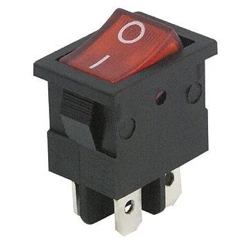Afbeelding van 4 polige mini tuimelschakelaar met rood controlelampje, ca. 250 V, 6,5 A, 2 standen: aan/uit