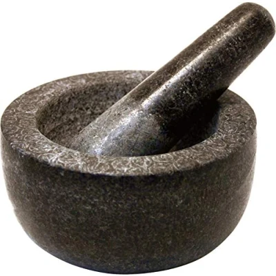 Afbeelding van JADE TEMPLE Vijzel van steen met stamper, graniet, grijs, 13 x 7 cm