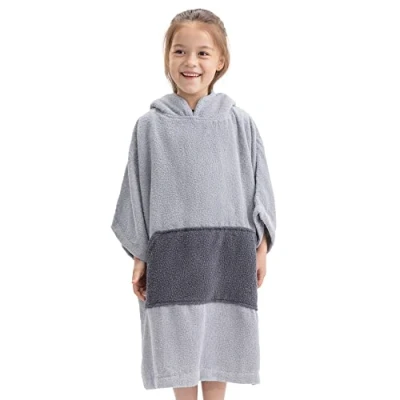 Afbeelding van HOMELEVEL badstof poncho voor kinderen Badponcho jongens en meisjes Met capuchon kangoeroezak Strandponcho van 100% katoen