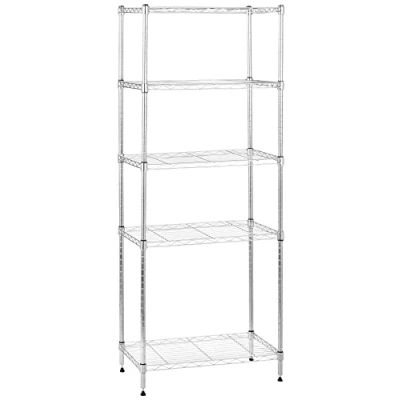 Afbeelding van Amazon Basics Instelbaar opbergrek met 5 niveaus (90,7 kg draagvermogen per niveau), organizer van roosterstaal, 60,96 x 35,56 152,4 cm (l b h), verchroomd