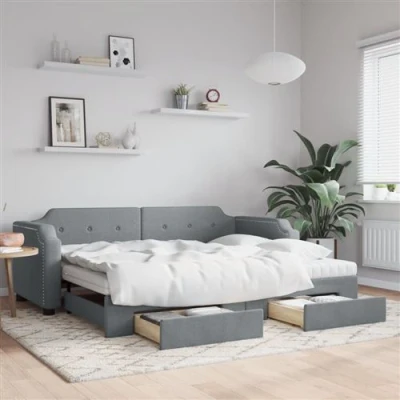 Afbeelding van vidaXL Slaapbank onderschuifbed en lades 100x200 cm stof lichtgrijs