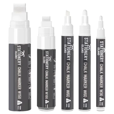 Afbeelding van STATIONERY ISLAND krijtstift voor krijtbord, afwasbaar, krijtmarker, glas, raam, wit, 5 stuks