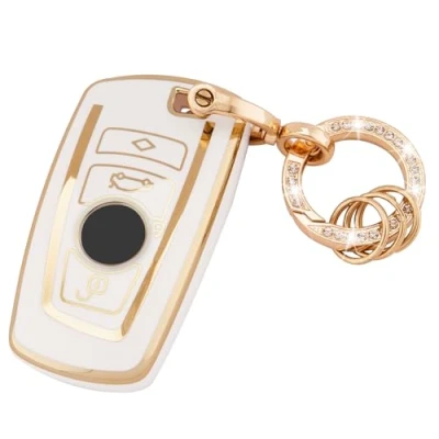 Afbeelding van Koaudb BMW autosleutel volledige beschermhoes, Smart Key TPU zachte hoes met sleutelhanger voor 1 3 4 5 6 7 Series X3 X4 GT3 GT5 knoppen Fob Case (R BM 4A W)