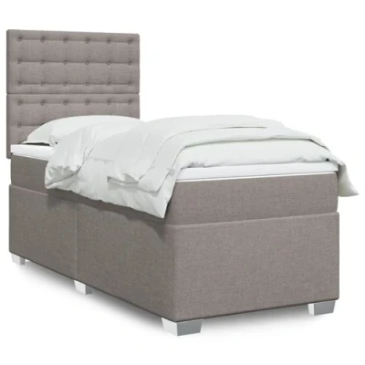 Image de vidaXL Sommier à lattes de lit avec matelas Taupe 90x200 cm Tissu