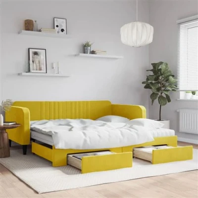 Afbeelding van vidaXL Slaapbank met onderschuifbed en lades 100x200 cm fluweel geel