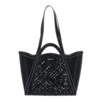 Afbeelding van COCCINELLE Leren Schoudertas Shopper Amalia Cow Perforation Handbag Noir Zwart