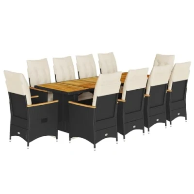 Afbeelding van vidaXL 11 delige Bistroset met kussens poly rattan zwart