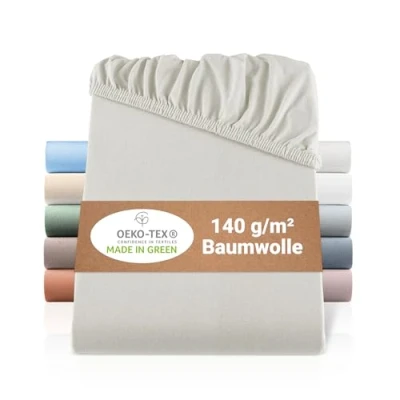 Afbeelding van BaSaTex 100% GOTS gecertificeerd biologisch jersey hoeslaken in alle maten 180 x 200 cm, naturel