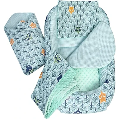 Image de Medi Partners Reducteur de Lit Bebe Réducteur Bébé 100x60x15cm 5 éléments Cocon et Naissance Nid d&#039;ange bilatéral Cale 100% Coton Minky (Forêt avec Minky)