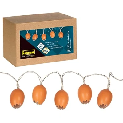 Afbeelding van Idena 31245 Lichtsnoer Pasen met 10 warmwitte leds in bruine paaseieren, werkt op batterijen, 6 uur timerfunctie, lengte ca. 1,2 m, decoratie voor