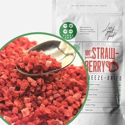 Image de Gevriesdroogde Aardbei Stukjes 100% Strawberry Pieces Freeze Dried Fruit Fraises Fruits Frais Lyophilisée en Morceaux Gefriergetrocknete Erdbeeren Stücke Fruitstukjes ZingyZoo
