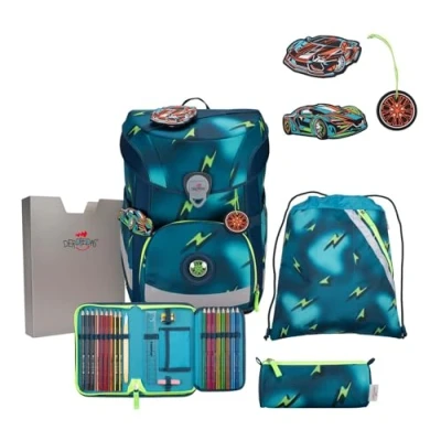 Afbeelding van DerDieDas Schooltas ErgoFlex Easy Schulranzenset 5 delig Magic Light Petrol