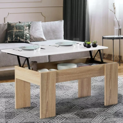 Afbeelding van Table basse plateau relevable TARA bois blanc et imitation hêtre