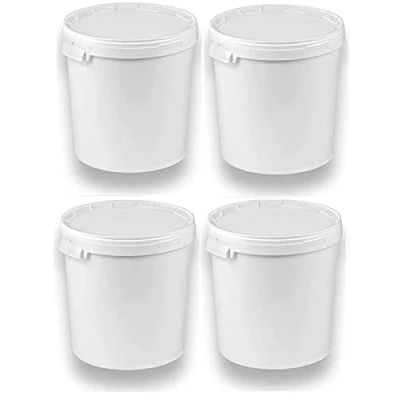 Afbeelding van Silplast Set van 4 emmers 30 liter met wit deksel, stuks melkemmer/opslag, stapelbaar, honingemmer, kunststof emmer voor levensmiddelen, lege meel, wateremmer