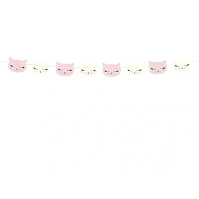 Afbeelding van PARTYDECO Roze en witte kartonnen kat slinger