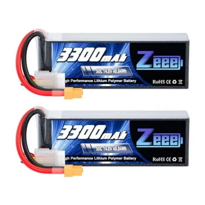 Afbeelding van Zeee 4S Lipo batterij 3300 mAh 14,8 V 50 C RC met XT60 aansluiting voor FPV Racing Drones Racefiets Quadcopters Vliegtuig Helikopter Boot Auto (2 pakketten)