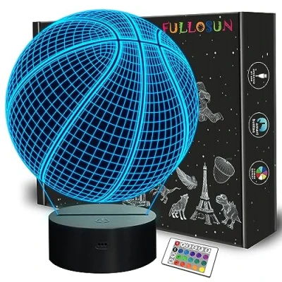 Afbeelding van FULLOSUN Basketbal 3D Night Light Birthday Gift Lamp, Up Gifts Illusion Lamp met Afstandsbediening 16 Kleuren Verandering Sport Fan Room Decoratie Kids Idea