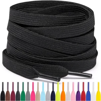 Afbeelding van Miscly Platte veters voor sneakers, verschillende lengtes en kleuren verkrijgbaar, zwart.