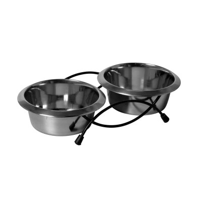 Afbeelding van Adori Standaard Met 2 Rvs Bakken Hondenvoerbak 45x22x9 cm