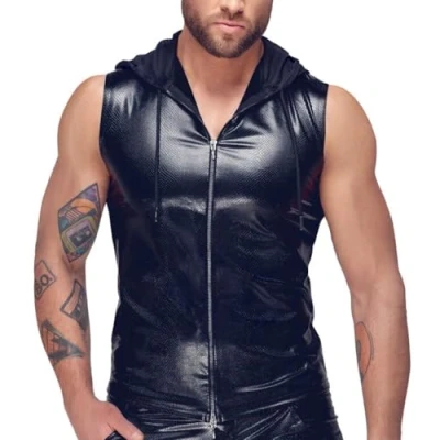 Afbeelding van Manview Latex achtige Top voor heren, met capuchon