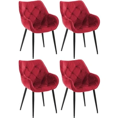 Afbeelding van CLP Tanna Set van 4 eetkamerstoelen Met armleuning Fluweel Velvet rood