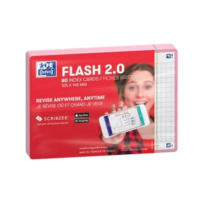 Afbeelding van Oxford Flash 2.0 Flashcards Geruit 5mm A6 Roze rand 80 stuks