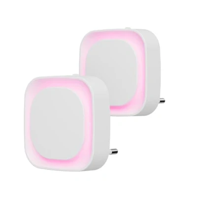 Afbeelding van YUNLEX Set van 2 nachtlampjes met schemeringssensor, indirect licht, instelbare helderheid voor kinderkamer, hal, trap, slaapkamer, keuken, badkamer, roze