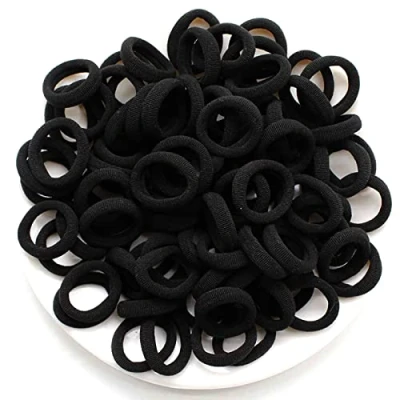 Image de 100 Pièces Mini Chouchous Attaches de Cheveux Bébé, Cravates Colorées queue Cheval doux Bandes Multicolores, pour les enfants, petites filles bébés, Noir