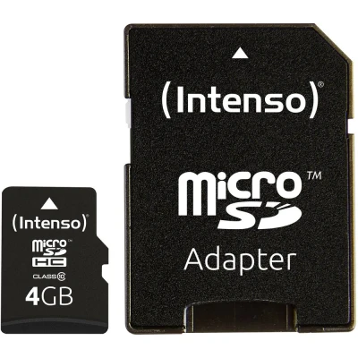 Afbeelding van Intenso microSDHC kaart 4 GB, klasse 10 (R) 25 MB/s, (W) SD adapter, blisterverpakking