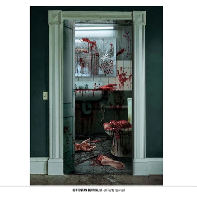 Afbeelding van Fiestas Guirca Deur Decoratie Bloody wc ( 80 x 180 cm) Halloween Versiering