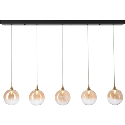 Afbeelding van Alchemy Hanglamp 5 lichts zwart/goud met amber glas 3000k Modern Searchlight
