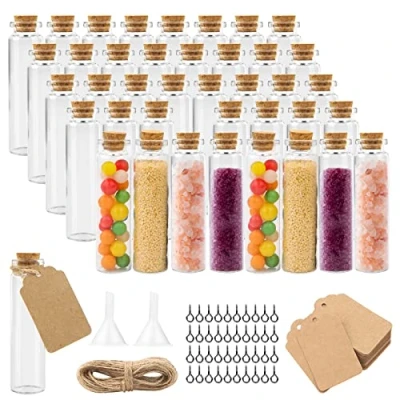 Afbeelding van MXTIMWAN 40 stuks mini glazen reageerflessen met kurksluiting, 20 ml, kleine potjes deksel, flessen om te vullen, voor bruiloft, doopdecoratie